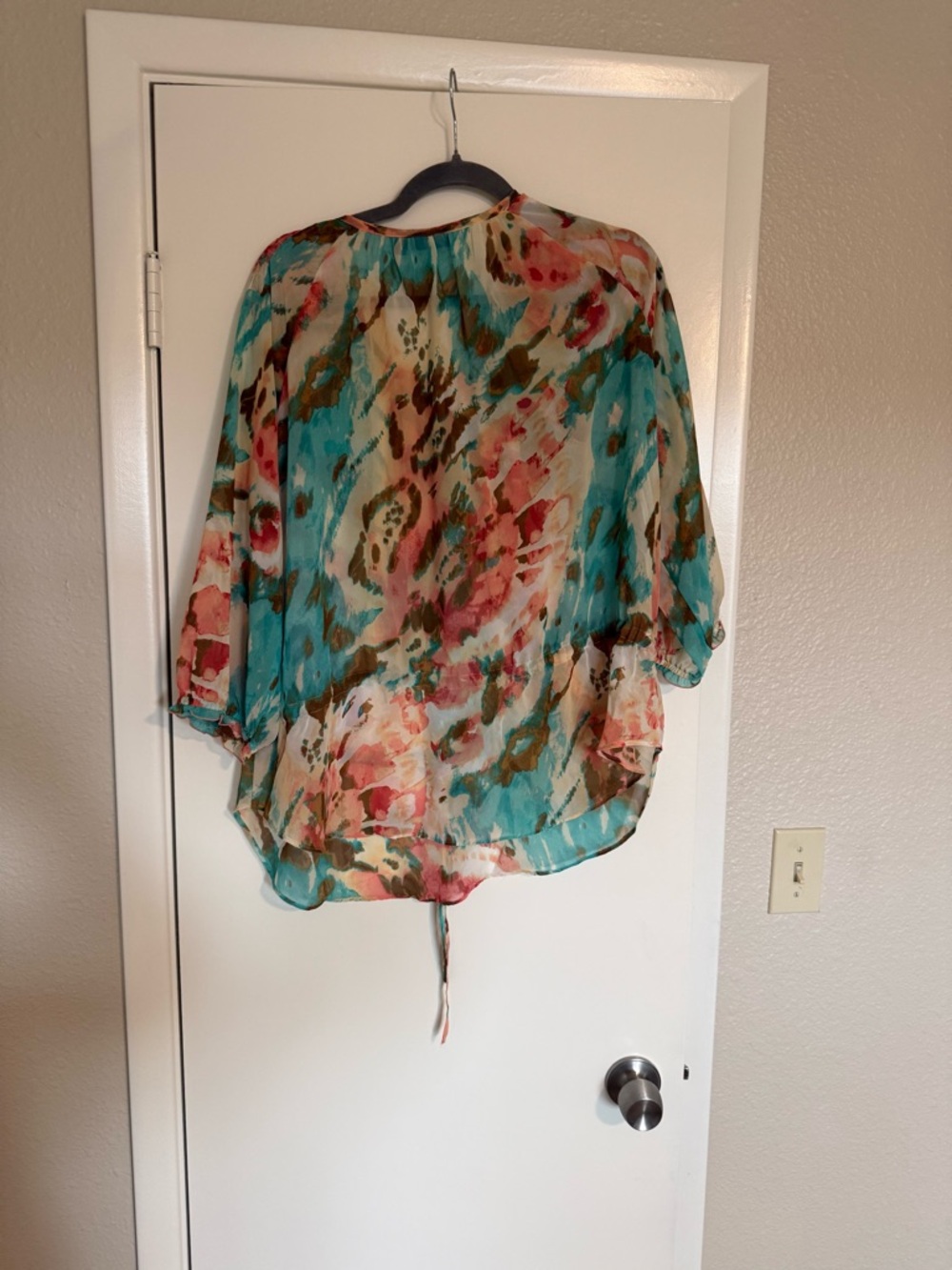 Apt. 9 Turquoise Multi Floral Tie-Front Sheer Blouse - Picture 7 of 15